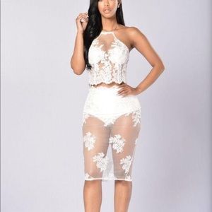 2 piece lace skirt and crop top set